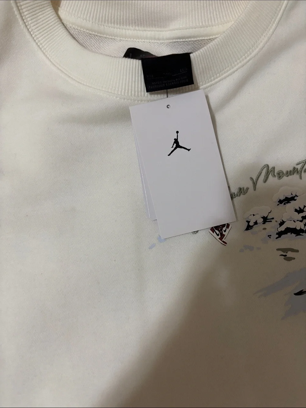 Jordan Cream Crewneck Sweatshirt with Snowy Mountain Embroidery